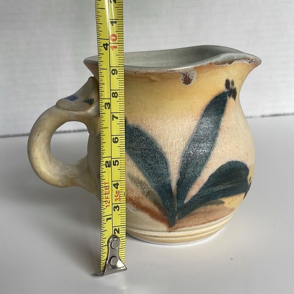 Vintage Mhyren Pottery Pitcher Blue Iris Flower Design Salt Glaze Signed - Picture 5 of 6